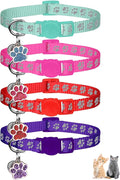 4PCS Breakaway Cat Collars,Reflective Cat Collar with Bells,Kitten Collars for Boy&Girl Cats Breakaway Collar for Cats with Paw Pendant 7.5-12.6 Inch(Purple+Hotpink+Red+Teal)