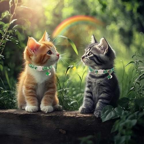 2 Pack St. Patrick’s Day Cat Collars - Breakaway Cat Collar with Bell, Green Clover Pendant, Adjustable Cute Kitten Collars for Boy Girl Cats, Beer&Flower Irish Shamrock