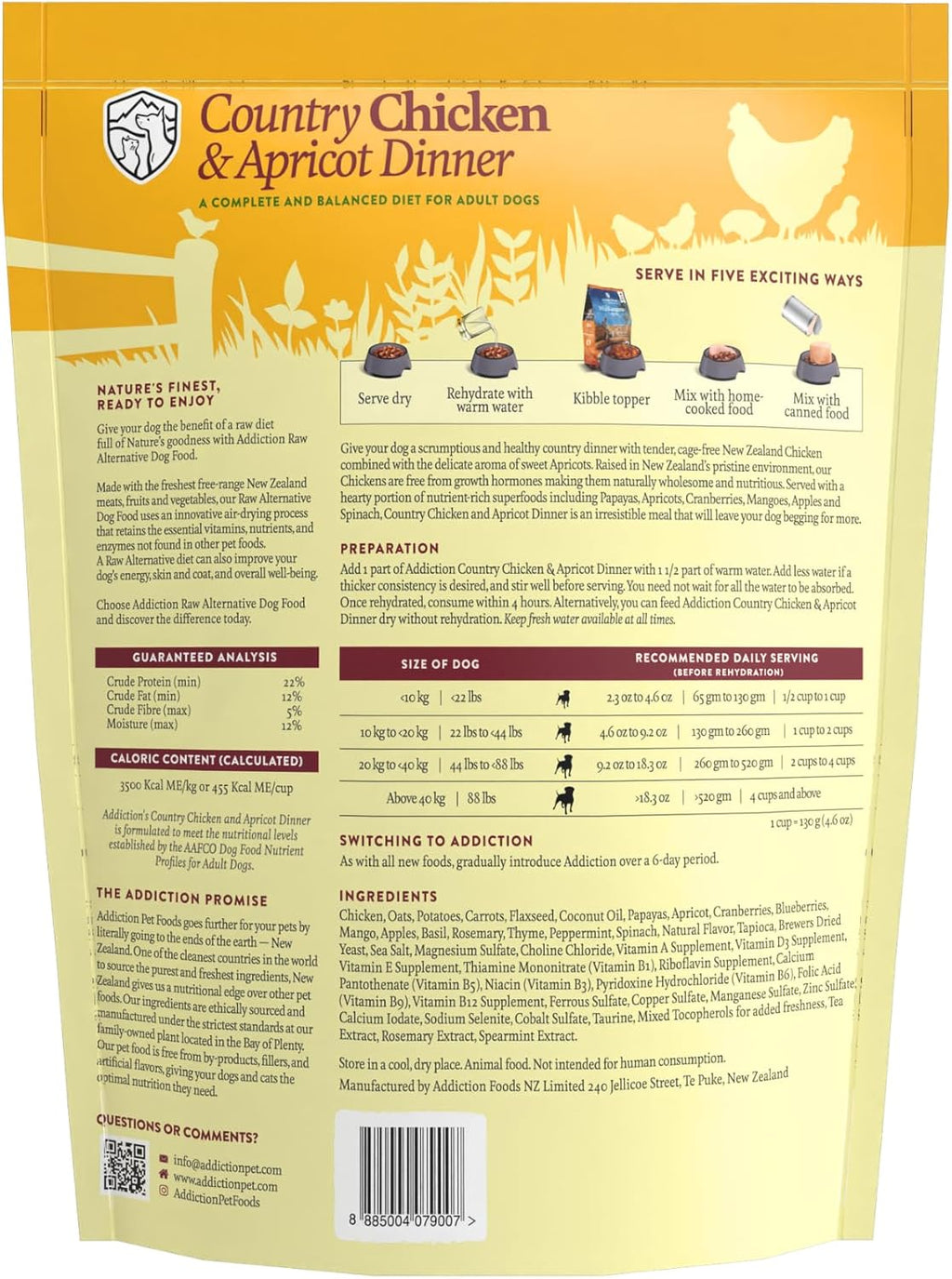 Addiction Country Chicken & Apricot Air-Dried Grain-Free Dog Food – Complete Meal or Topper with Natural Ingredients for Digestive and Skin & Coat Health, 2lb - 4 Packs