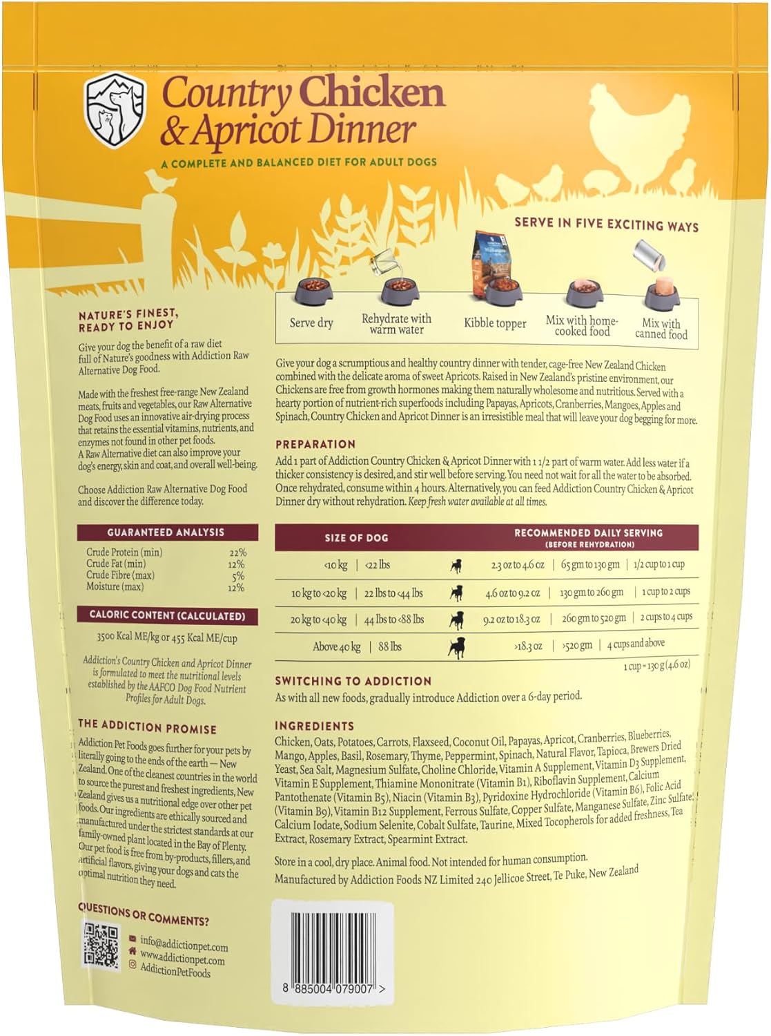 Addiction Country Chicken & Apricot Air-Dried Grain-Free Dog Food – Complete Meal or Topper with Natural Ingredients for Digestive and Skin & Coat Health, 2lb - 4 Packs