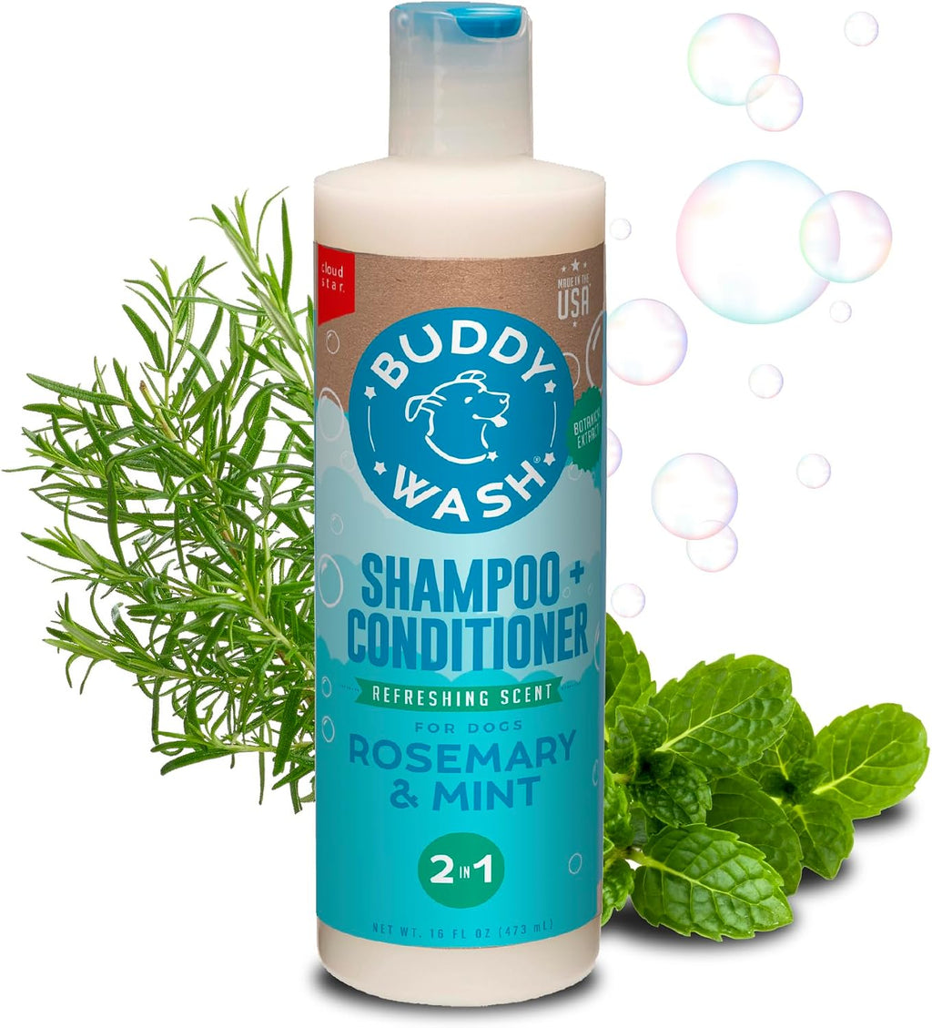 Buddy Grooming Wash 2 in 1 Dog Shampoo, Rosemary & Mint, 16 oz. Bottle