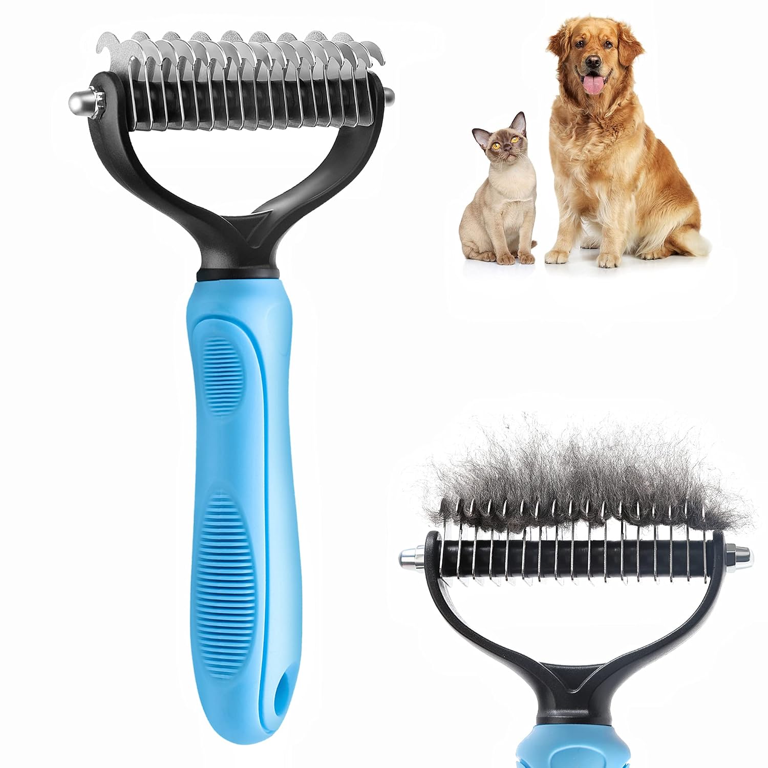 Dog Undercoat Rake 2-Sided Shedding Comb with 26-Tooth | Deshedding Dog Brush for Short Long Hair Coat, Pet Tangles Mat Remove, German Shepherd Husky Brush, Double-Sided Cat Brush