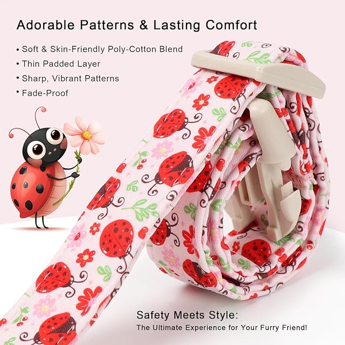 Lucky Ladybug Dog Collar for Puppy Small Dogs - Sweet Pink Girl Dog Collars, Lightweight Adjustable Spring Garden Mom Dogs Collars with Quick Release Buckle XS