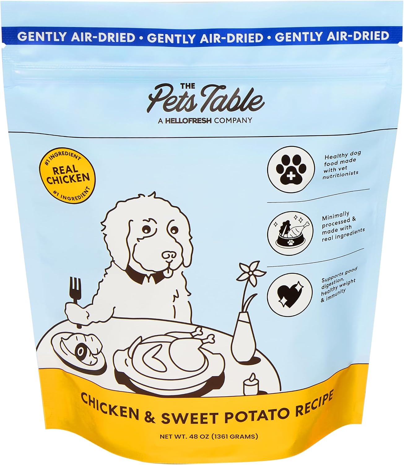 Bundle of Chicken & Sweet Potato Air-Dried Dog Food, 48-Ounce Bag + Probiotic Soft Chews Duck Flavored Gut Health Supplement for Dogs, 60 Chews (Pack of 2)