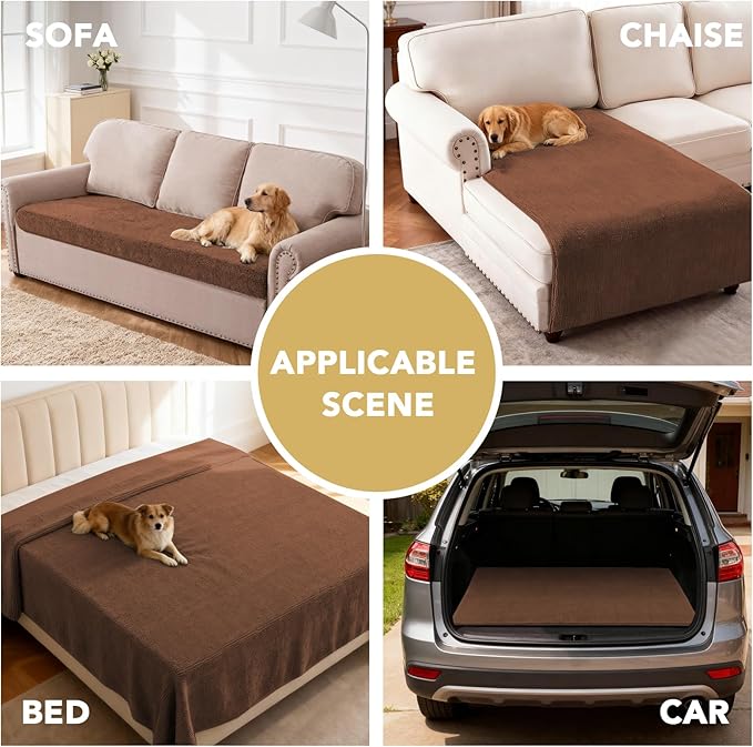 H.VERSAILTEX Non Slip Pet Couch Cover Chenille Dog Bed Protector Thick Soft Sofa Slipcover Pet Friendly Washable Couch Cushion Covers for Pets (30" x 70", Caramel)