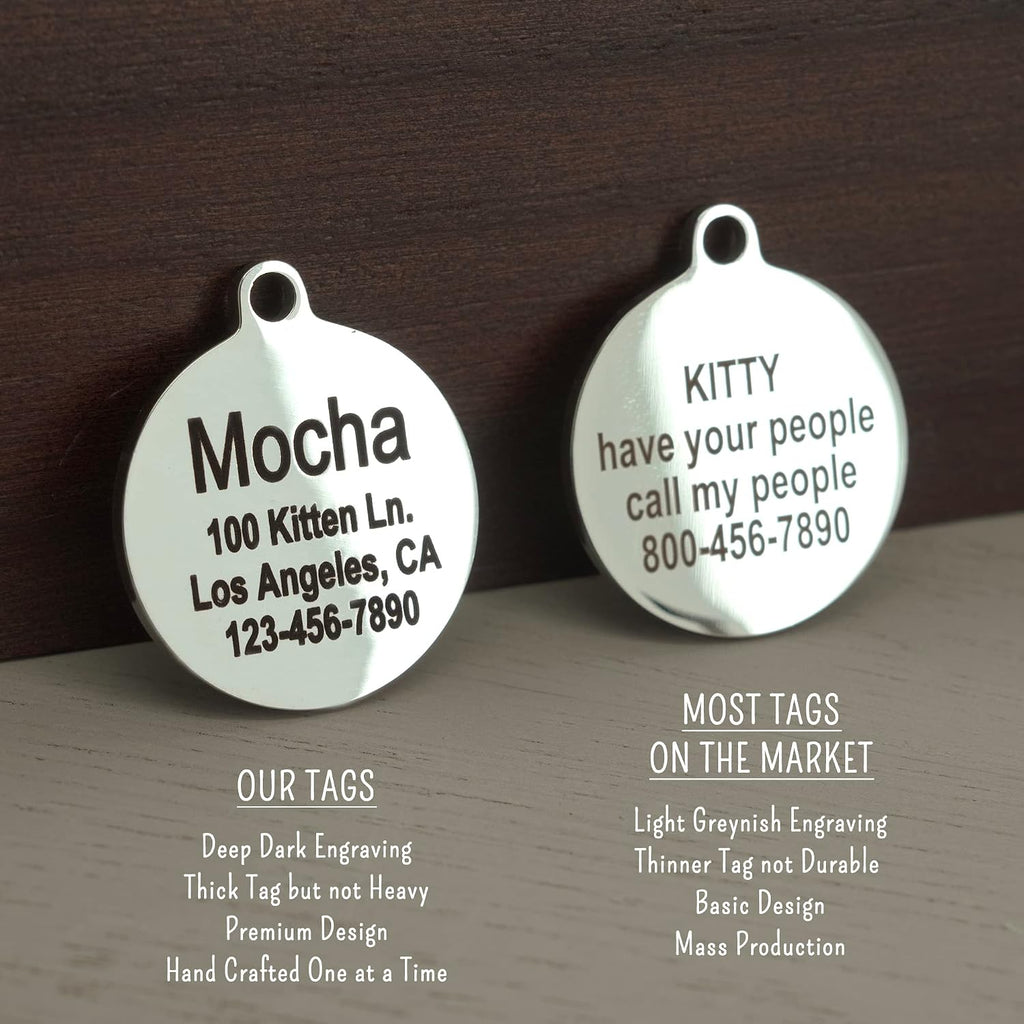 Engraved Cat Name Tags Personalized - Stainless Steel Name Tag Pet Identification - Small Dog ID Tags Personalized for up to 4 Lines of Text - Pet ID Tags for Cat Collar - Ghost