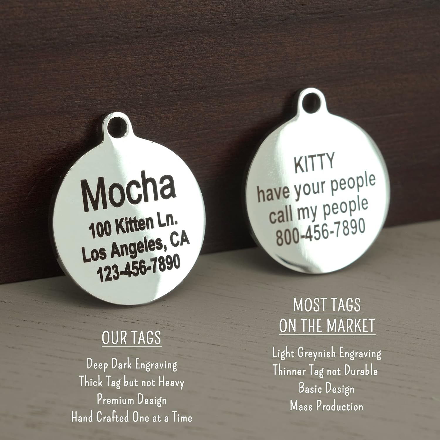 Engraved Cat Name Tags Personalized - Stainless Steel Name Tag Pet Identification - Small Dog ID Tags Personalized for up to 4 Lines of Text - Pet ID Tags for Cat Collar - Ghost