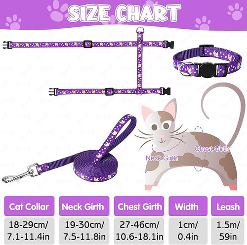 2 Pack Cat Harness and Leash with Collar Set, Escape Proof Cat Harness Adjustable Kitten Harness Glow in The Dark for Small Medium Cats