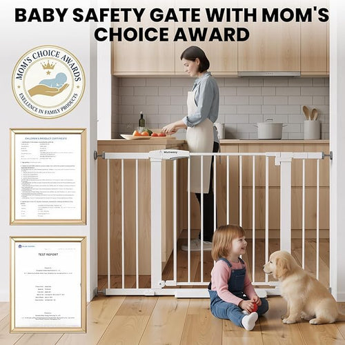 29.7-46" Extra Wide Baby Gate for Stairs, Pressure Mounted Dog Gate Indoor for Doorways, Auto Close Pet Gate with Walk Thru Door, Double Lock Child Safety Gate for Kids and Pet, No-Trip Design