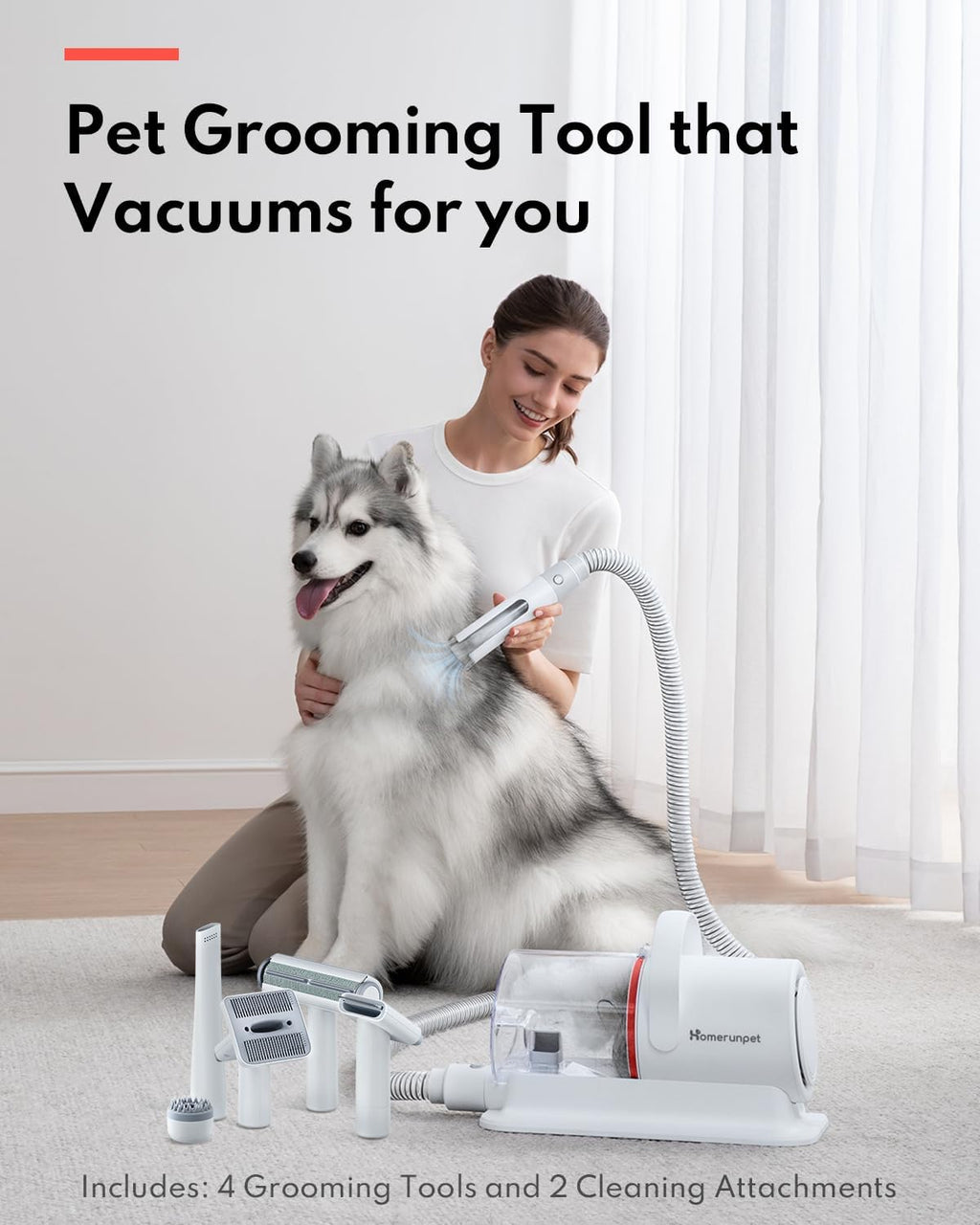 HomeRunPet Ultra Quiet Dog Grooming Vacuum, 12000Pa Suction, 6-in-1 Pet Clipper Kit for Dogs & Cats, Low Noise, Pet Friendly | 12000Pa Suction, 6-in-2 Pet Clipper Kit for Dogs & Cats, Low Noise, Pet Friendly