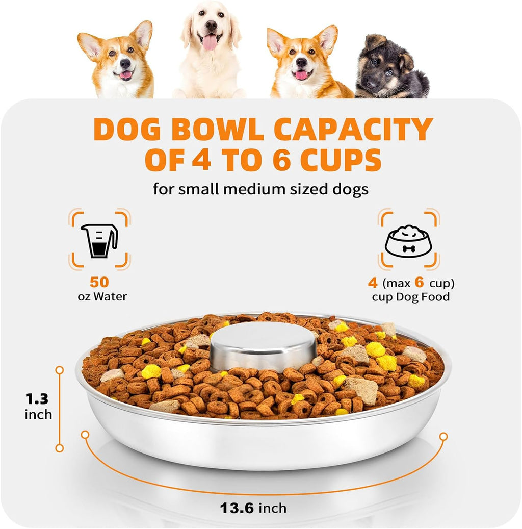 Stainless Steel Puppy Bowls 2 Pack, Pet Slow Feeder Bowls, Water Bowl, Feeding Weaning for Small Medium Large Dogs, Cat, Pets (2 Pack, Large：1.3” x 13.6”)