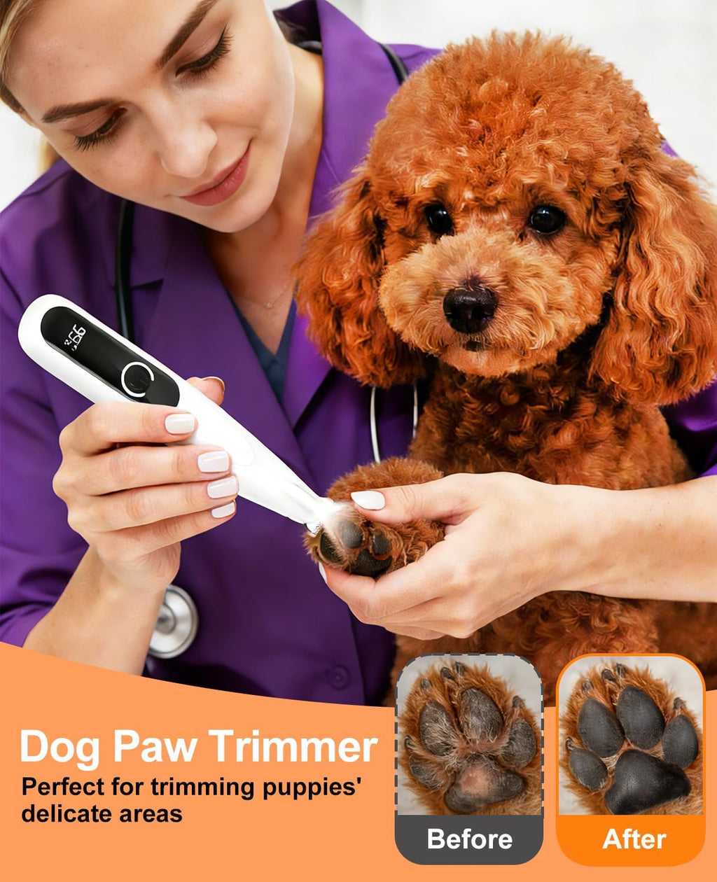 IREDOON Dog Paw Trimmer with LED Light, 8PCS Grooming Kit for Dogs & Cats | 35dB Low-Noise,Safe Curved Ceramic Blade, Cordless Precision Pet Hair trimmer for Grooming, for Paws, Eyes, Ears, Face, Rump