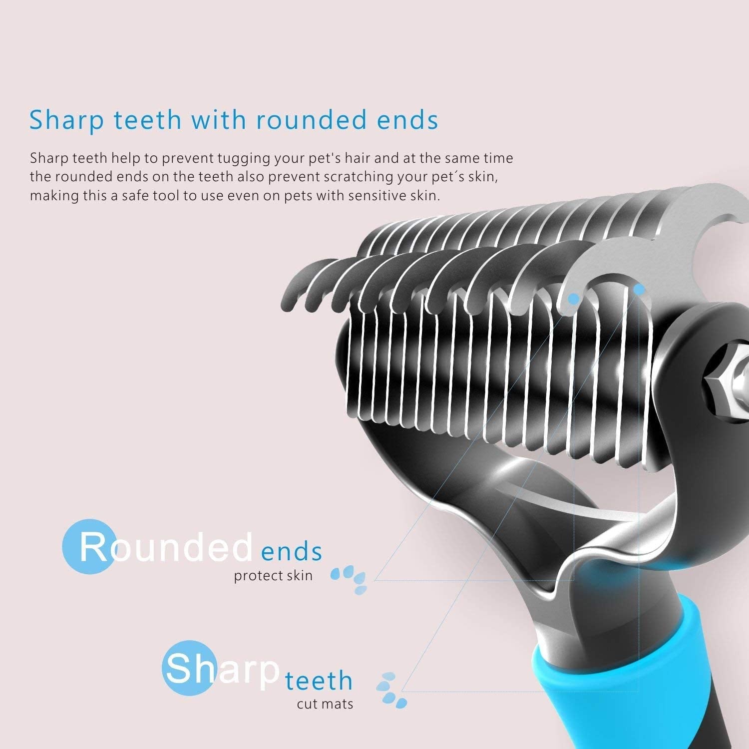 Deshedding 2-Sided Pet Grooming Tool for Cats & Dogs with Thick, Curly, and Wiry Hair - Dematting for Mats & Tangles, Reduces Shedding