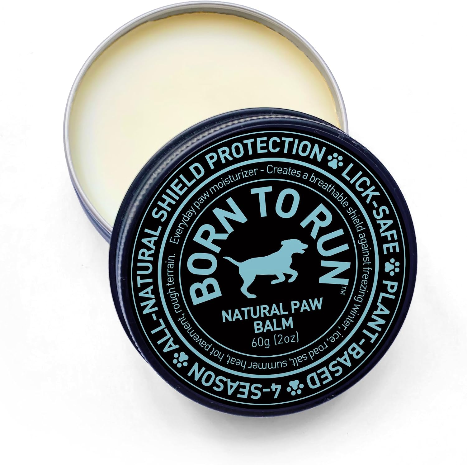 BORN TO RUN Dog Paw Balm for Winter 2oz | Breathable Paw Shield for Ice Cold & Rough Surfaces | Daily Moisturizing Wax for Dry Paws | Handmade with Superfoods | Plant-Based | Aloe Vera-Free