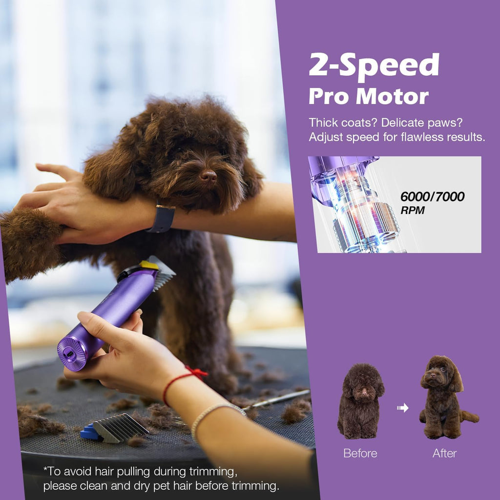 Professional Dog Grooming Clipper with Replacement Blade, 5-in-1 Adjustable Blade Cordless Pet Grooming Kit 2 Speed Rechargeable Trimmer Hair Shaver with Detachable Metal Combs Nova for Animal Horse