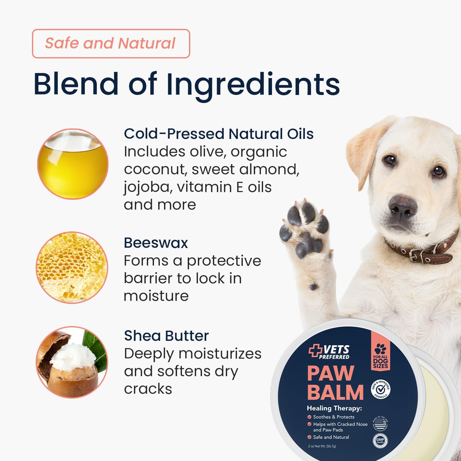 Dog Paw Balm & Nose Balm - Protects, Heals & Moisturizes, 2 oz | Soothes cracked paw pads & dry noses, beeswax, shea butter & vitamin E, safe if licked, made in USA