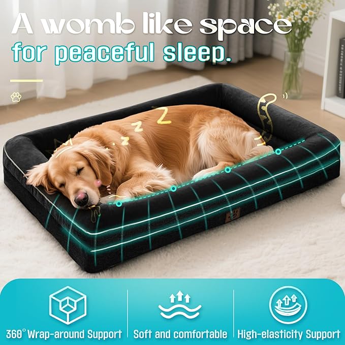 Waterproof Memory Foam Dog Beds for Extra Large Dogs Non-Slip Orthopedic Dog Beds Washable Couch Pet Bed with Removable Cover (Black, Large)