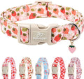 Strawberry Dog Collar for Large Dogs - Cute Spring Pink Dog Collars, Summer Pastel Puppy Collars, Soft Adjustable Boy Girl Dogs Collar with Quick-Release Buckle L