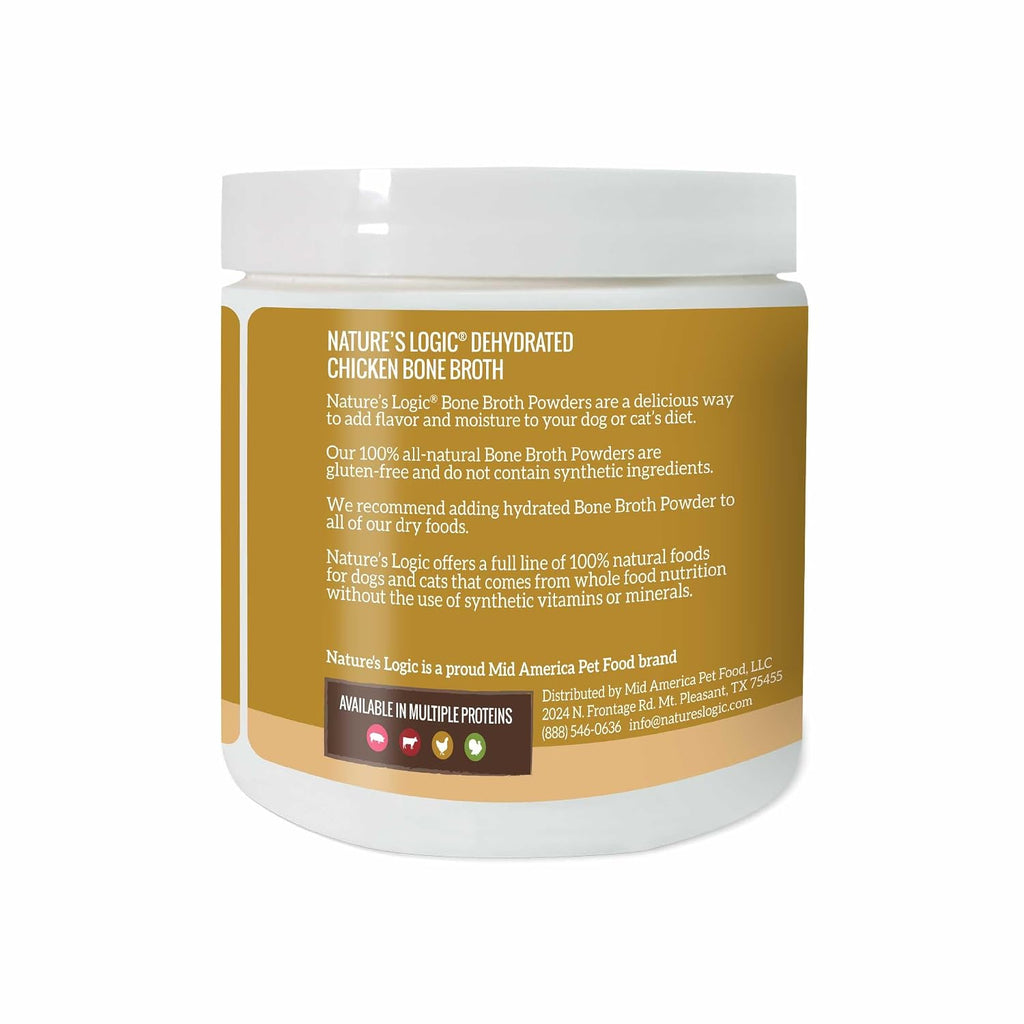 NATURE'S LOGIC Dehydrated Chicken Bone Broth Powder - Dog & Cat Topper, 6oz | 100% natural dog & cat topper, Rich in glucosamine & chondroitin, Boosts immune system, Gluten-free, No synthetic ingredients