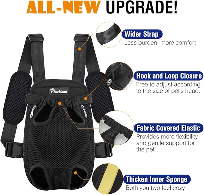 Pawaboo Adjustable Dog Carrier Backpack, Pet Front Cat Carrier Bag for Traveling Hiking, Pet Carriers Backpack for Small Dogs Puppies Cats, XL, Black