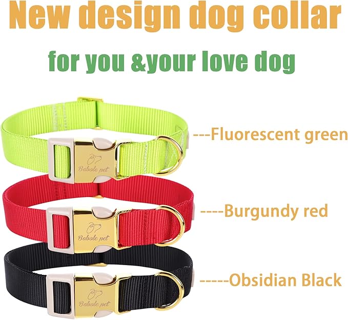 Nylon Dog Collar - Adjustable Fluorescent Green Soft Webbing Dog Collars for Small Medium Large Dogs Boy Girl Puppy Collar with Safety Metal Buckle M