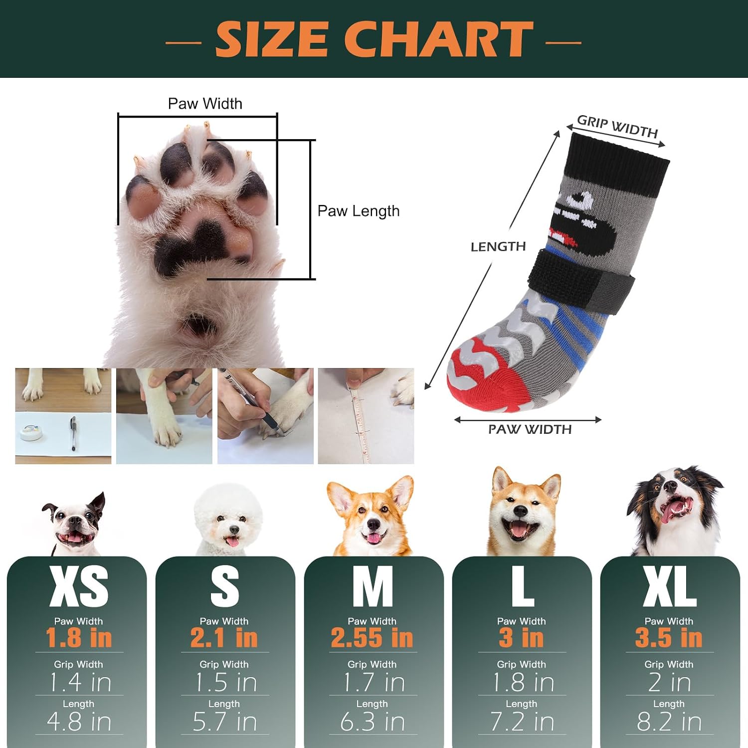 Dog Socks to Prevent Licking Paws with Grippers for Hardwood Floors Anti Slip, Cute Double Sides Dog Winter Shoes Booties Boots & Paw Protectors with for Small Medium Large Senior Dogs M