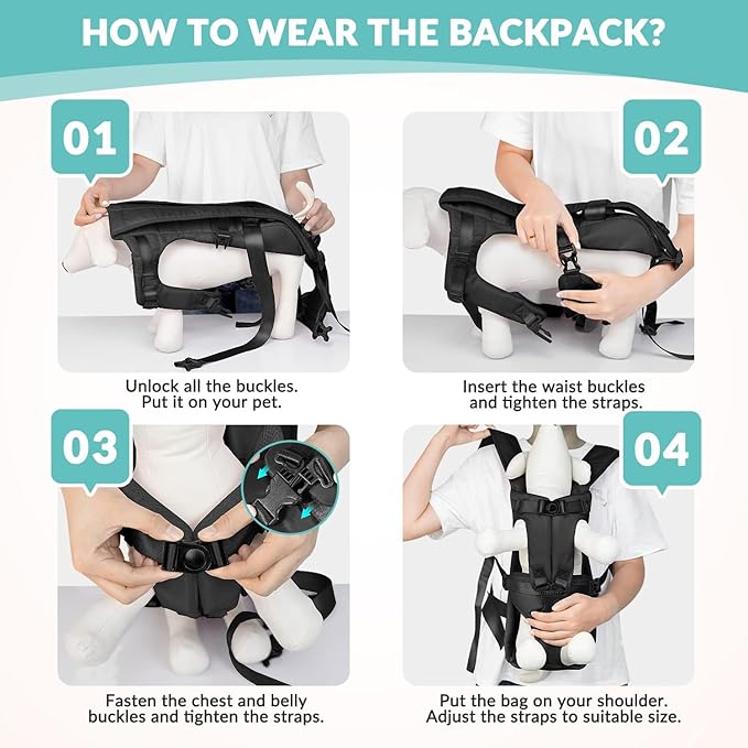 Dog Carrier Backpacks, Adjustable Dog Backpack Carrier, Legs Out Easy-fit Dog Chest Carrier for Medium Small Dogs, Hands Free Dog Front Carrier for Hiking, Cycling（Black S）