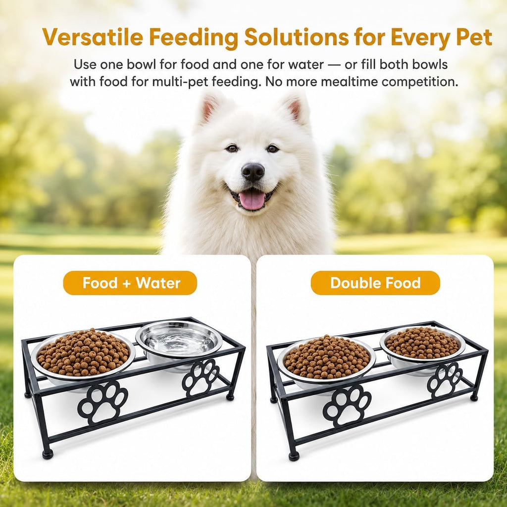 Raised Dog Bowls for Small Dogs, Elevated Bowl Stand Stainless Steel Dishes | Small Dog Bowl Stand with Two Thickened 5.3 Inch Stainless Steel Food Bowls, Raised Dog Dishes for Small & Medium Dogs, Black