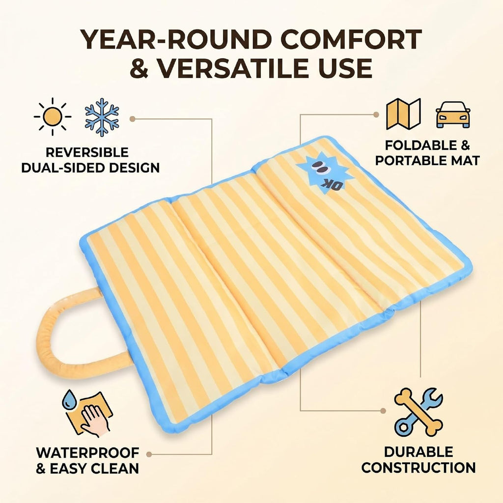 Dog Crate Pad, Reversible Cool Warm Mat, Foldable with Handle for Pets