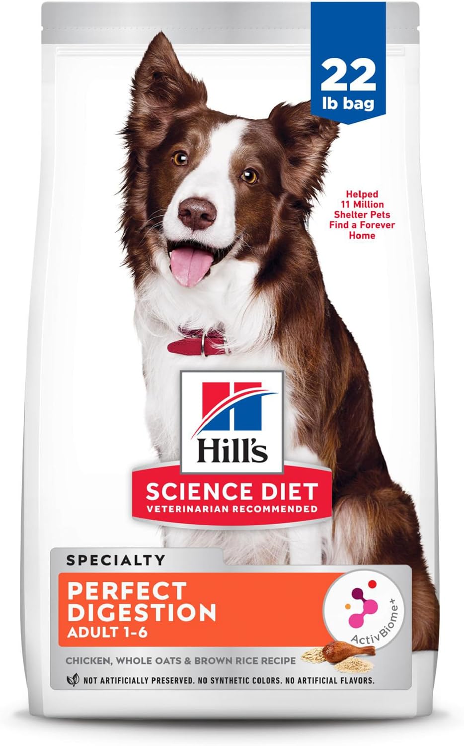 Hill's Science Diet Adult 1-6 Perfect Digestion Dry Dog Food | #1 Veterinarian Recommended, Chicken, Brown Rice, & Whole Oats, 22 lb. Bag