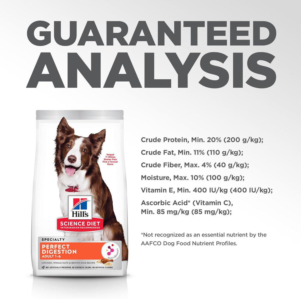 Hill's Science Diet Adult 1-6 Perfect Digestion Dry Dog Food | #1 Veterinarian Recommended, Chicken, Brown Rice, & Whole Oats, 22 lb. Bag
