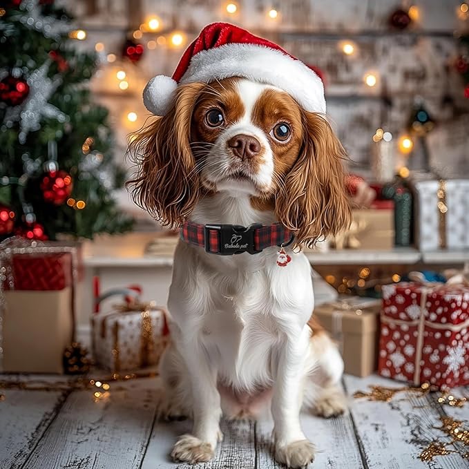 Christmas Dog Collar for Small Dogs - Vintage Red Green Tartan Christmas Collars for Dogs, Soft Adjustable Winter Holiday Dog Collars with Quick Release Buckle S