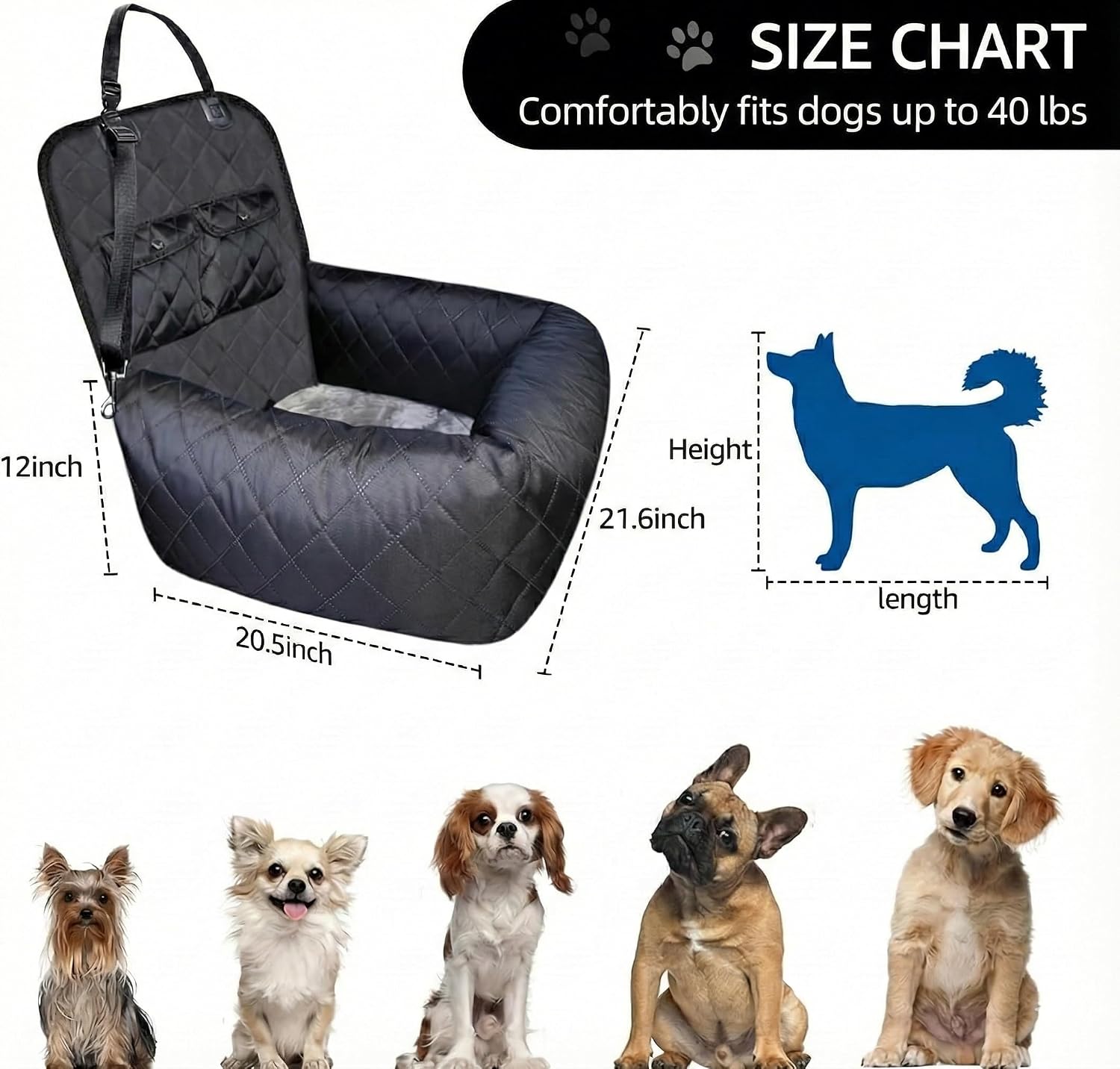 Dog Car Seat for Small & Medium Dogs Up to 40 lbs – Padded Booster Seat with Safety Belt, Waterproof Washable Cover – Fits Front & Back Seats | Pawperly