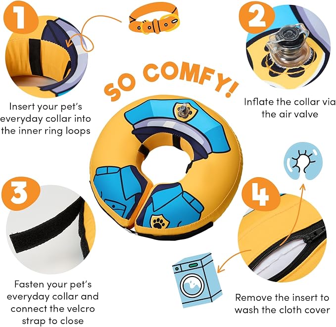 BENCMATE Inflatable Dog Cone Collar Alternative, Soft Dog Cone for Small Medium Large Dogs and Cats, Neck Recovery ECollar Donut Collar After Surgery (Medium, Police Officer)