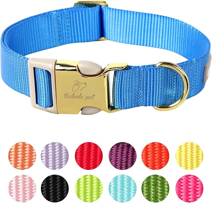 Nylon Dog Collar - Adjustable Blue Soft Webbing Dog Collars for Small Medium Large Dogs Boy Girl Puppy Collar with Safety Metal Buckle XS