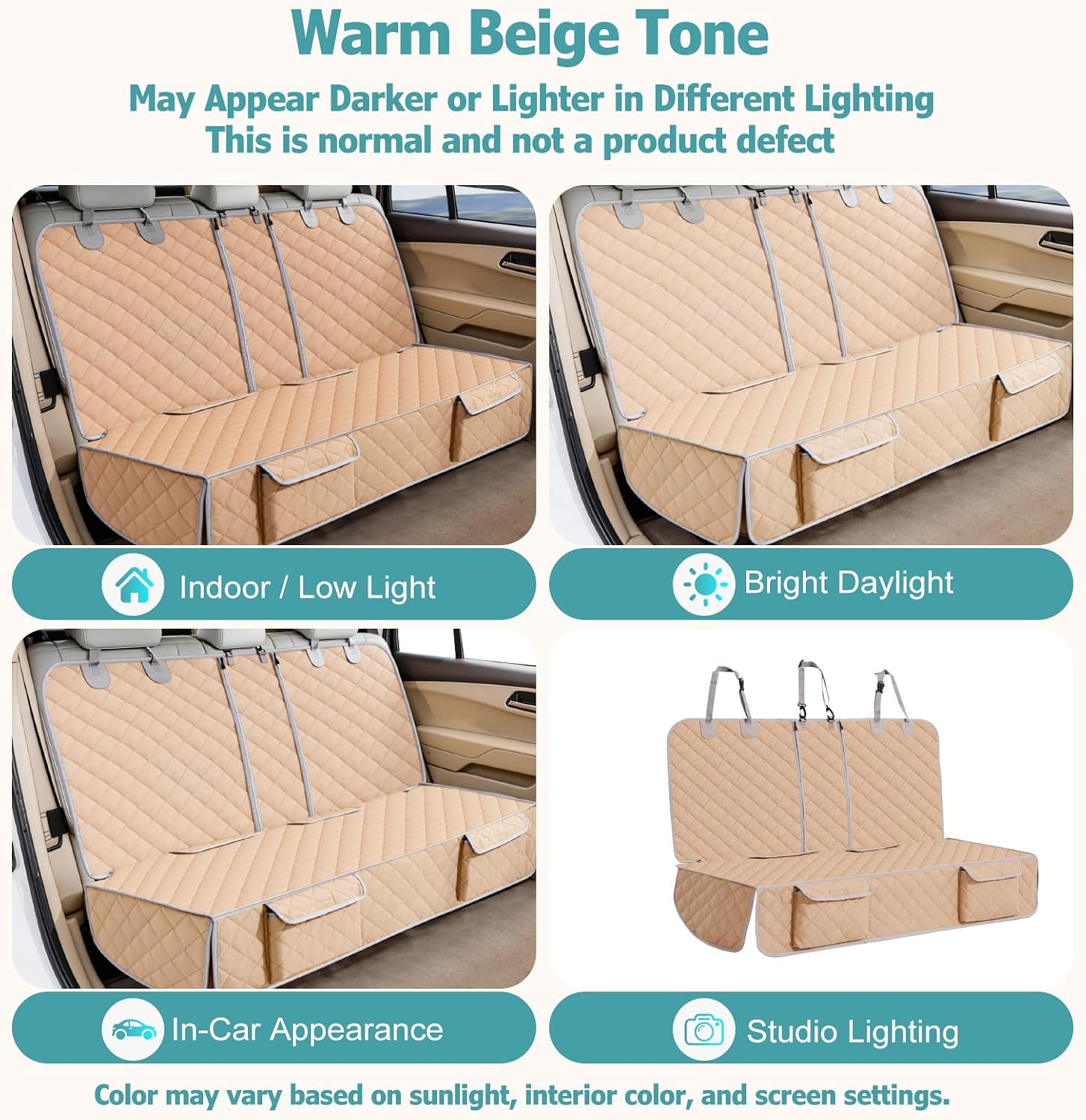 Bark Lover Dog Car Seat Cover for Back Seat,Armrest Compatible, Waterproof Backseat Protector, Nonslip Rear Seat Cover for Dogs & Kids, Universal Size Fits Cars Trucks SUVs (Beige)