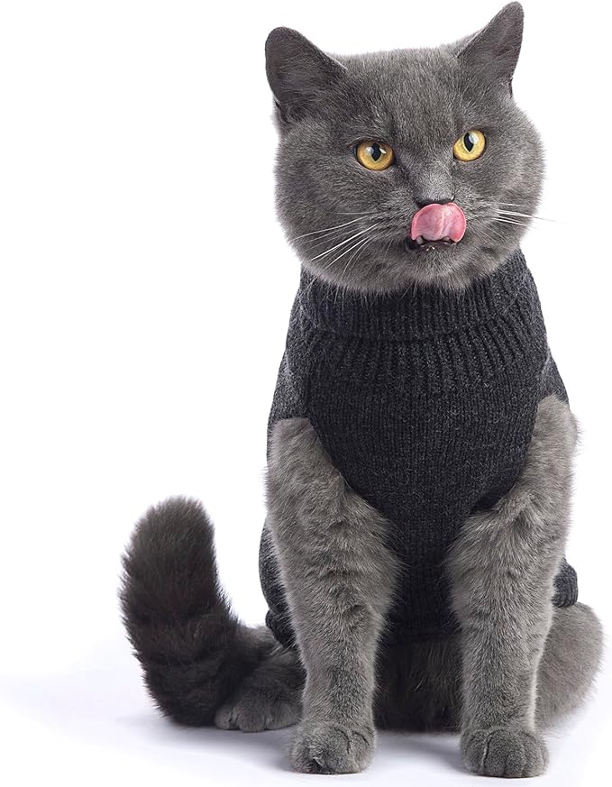 Stretchy Cat Sweater - 17 Colors & 6 Sizes | Snug Winter-Ready Knit for Boy/Girl Cats & Kittens(Dark Gray, Medium)