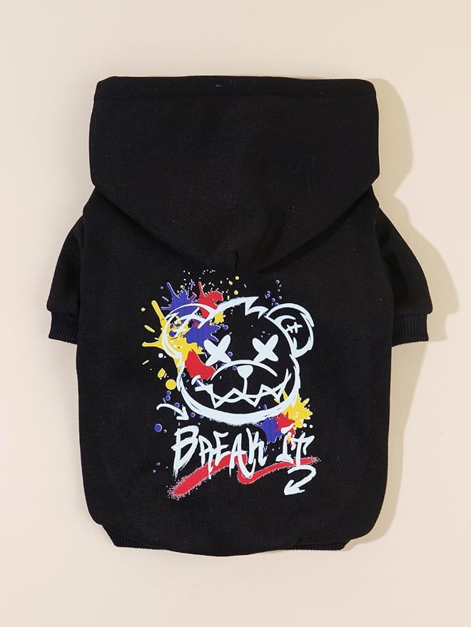 QWINEE Cartoon Bear Print Cat Hoodie Breathable Stretchy Sweatshirts with Hat Warm Cat Clothes for Small Medium Large Cats Dogs Multicolor XXS