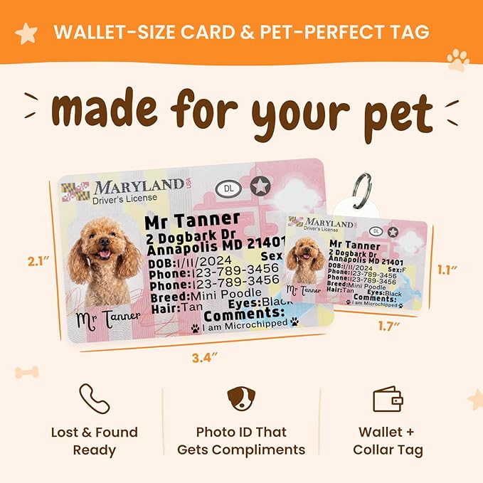 PawFurEver Personalized Dog Driver License ID Tag for Dogs & Cats - Custom Pet License Dog ID Tags Personalized Heavy Duty with Name, Photo & Phone Number, 50 States + DC (Kentucky, Wallet Card)