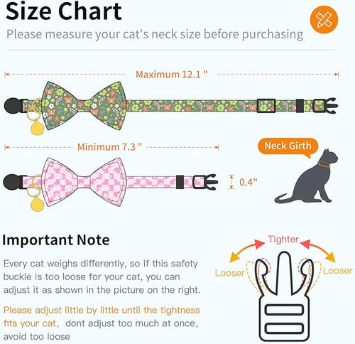 2 Pack Cotton Cat Collar with Bow Tie and Bell for Male Female Cats,Soft Fancy Breakaway Kitty Kitten Collar with Ghost& Pumpkin Patterned Design for Boy Girl Cats. (Butterfly&Flower)