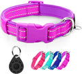 azuza Reflective Dog Collar with Airtag Holder, Soft Neoprene Padded Pet Collar with ID Tag Ring, Adjustable for Large Dogs,Purple,L