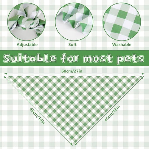 2Pcs Dog Bandanas Sage Green Plaid Triangle Pet Scarf Adjustable Puppy Neckerchief Dog Cat Bib for Spring Summer Medium Large Boy Girl Pet Costume Accessories