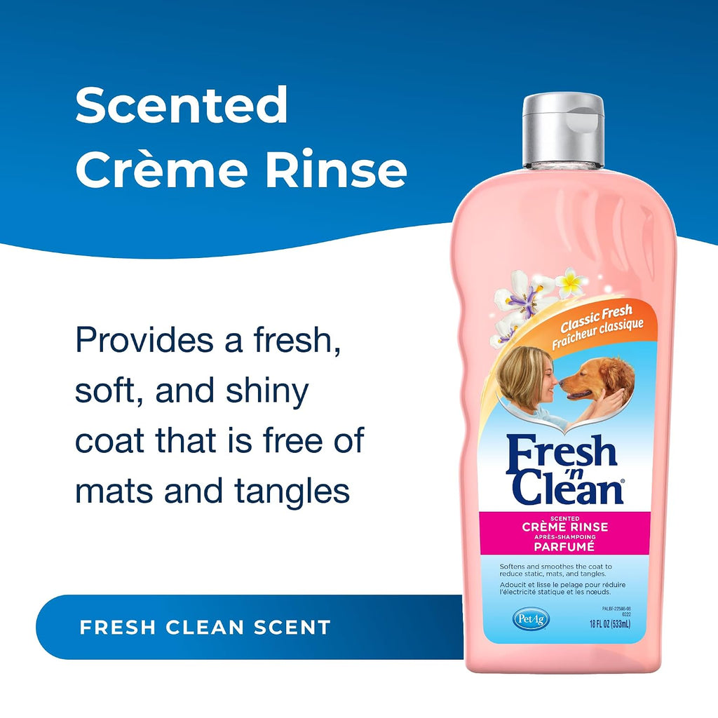 Pet-Ag Fresh ’n Clean Scented Creme Rinse Conditioner, Classic Fresh Scent - 18 oz - Reduces Mats and Tangles with Vitamin E & Aloe Vera - Strengthens & Repairs Coats - Soap Free