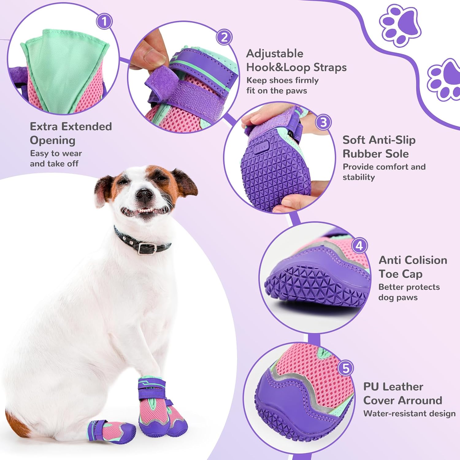 Dog Boots for Large Medium Small Dogs, Dog Shoes for Winter Snow, Non- Slip Outdoor Dog Booties Paw Protectors with Reflective Strips for Snowy Hardwood Floor Hiking Walking, Size 1