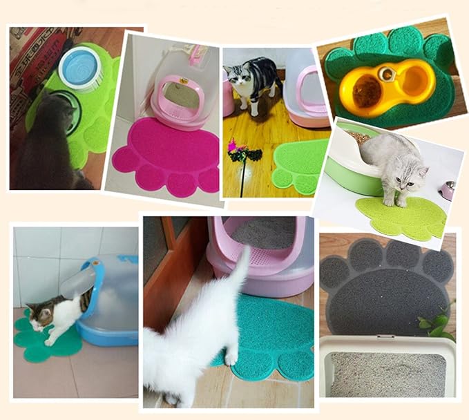 PVC Pet Dog Cat Puppy Kitten Dish Bowl Food Water Feeding Placemat, Non-Slip Cat Litter Mat Paw Shape, Rose Large