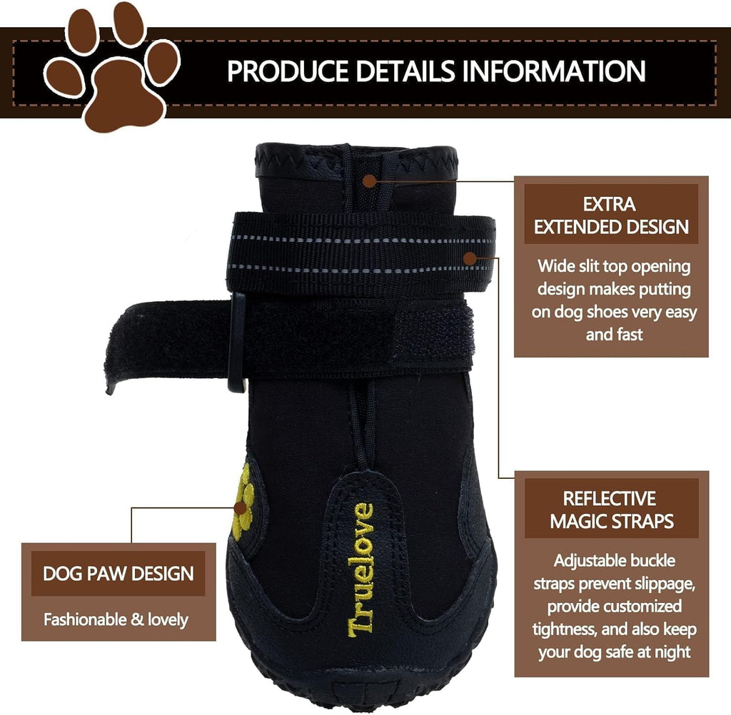 Dog Shoes for Large Dogs, Dog Shoes for Hot Pavement, Hiking Walking, Anti-Slip Rugged Sole,Waterproof Dog Booties for Outdoor Rain Days, All Weather Dog Boots & Paw Protectors (Black)