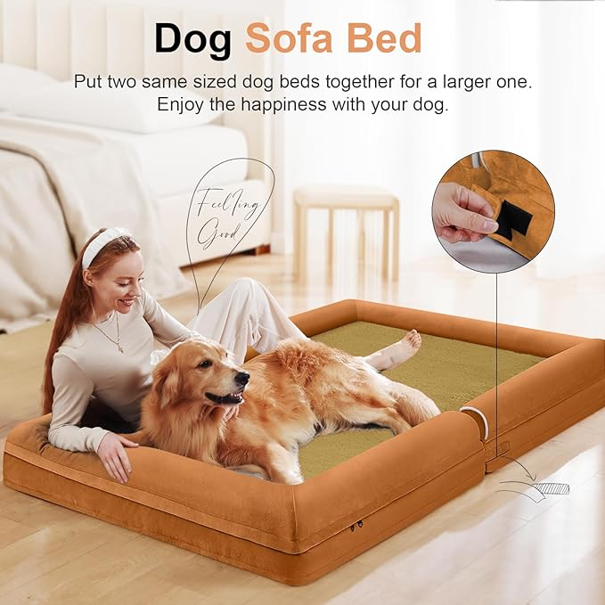 Large Dog Bed Orthopedic Washable: Beds Bolster XL Bed Medium Large Dogs Egg Crate Foam Couch Sofa Waterproof with Removable Cover - Orange