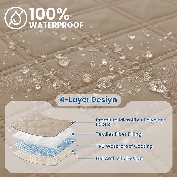 Waterproof Dog Bed Cover, Non-Slip Dog Blanket for Couch, Couch Covers for Dogs Washable, Pet Blanket for Furniture, Pet Bed Mat for Sofa, Car, Pet Supplies (82x102 Inch, Khaki)