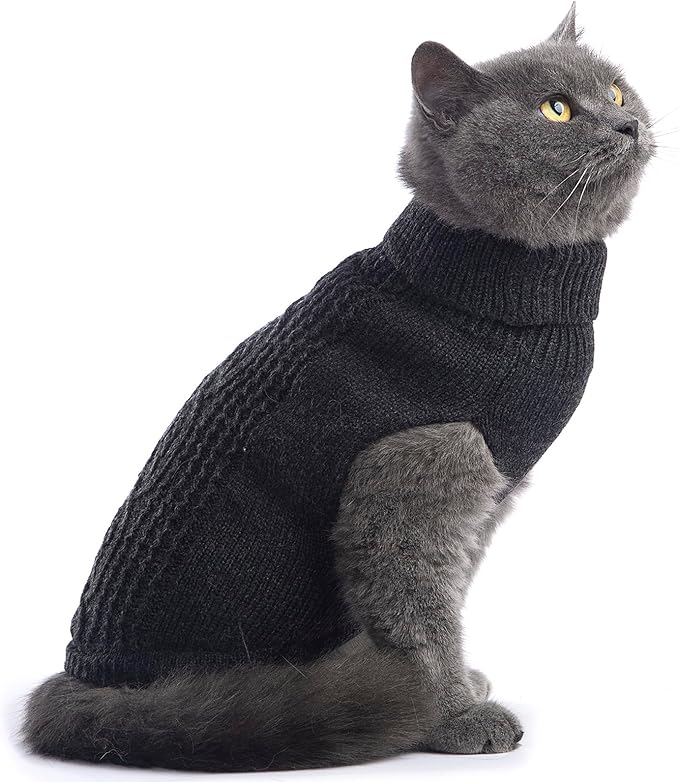 Stretchy Cat Sweater - 17 Colors & 6 Sizes | Snug Winter-Ready Knit for Boy/Girl Cats & Kittens(Dark Gray, Medium)