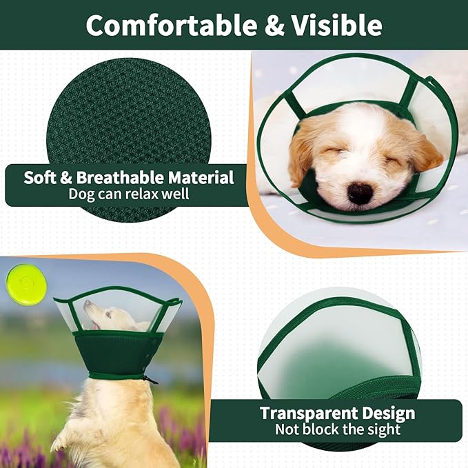 Allroaring Dog Cone Alternative, Soft Dog Cones for Large Dogs, Adjustable Doggie Recovery Cone Collar Comfy Pet Elizabethan Collars to Stop Licking for Wound Healing Care Spay Neuter, Green L